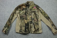 Mossy Oak Jacket Youth Medium 8/10 Green Camo Softshell Fleece Hunting Full Zip