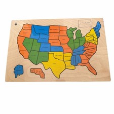 Wooden United States Puzzle Map Vintage 1980's Wood Jigsaw Chadwick Miller READ