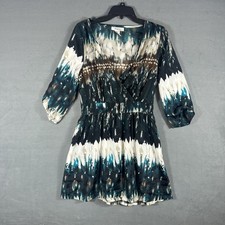 Pinky Women's Size M Abstract Tie-Dye Wrap V-Neck 3/4 Sleeve Mini Dress