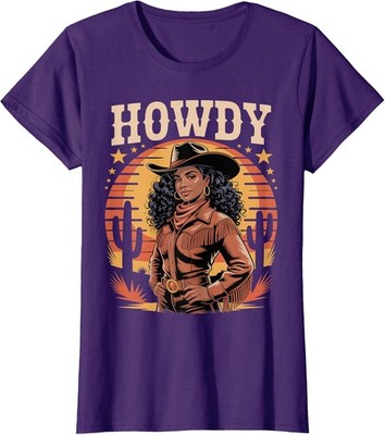 African American Black Girl Melanin Retro Cowgirl Ladies' Crewneck T-Shirt