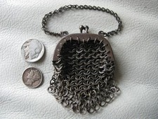 Antique Chatelaine Victorian Silver Frame Chain Mail Flat Ring Mesh Coin Purse 2