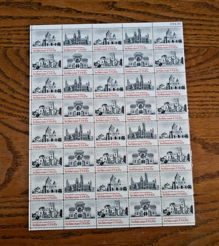 Architecture, 15¢ stamp, Mintsheet of 40, Scott# 1838-1841, MNH