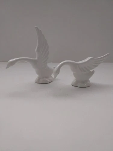 Vintage Art Deco Royal Haeger White Swan Goose Figurines 3.5" & 6.75"
