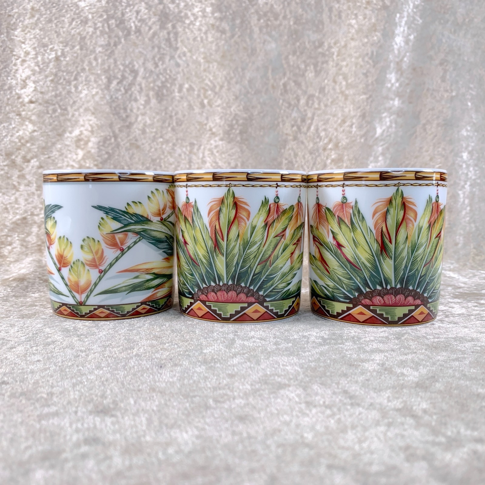 Hermes Paris Demitasse Cup & Saucer Patchwork Brazil Porcelain Tableware 3 Sets thumbnail 6