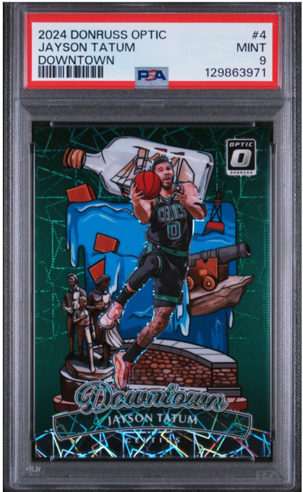 Jayson Tatum #4 Basketball Cards 2024 Panini Donruss Optic Downtown trading card — raw and PSA graded price guide