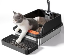 Stainless Steel Cat Litter Box Metal Kitty Litter Box Includes Litter Mat