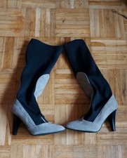 Schwarz Grau STIEFEL Gr. 36 Kniehoch Damen Stiefel Neuwertig