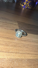 Sterling Silver Emerald-cut double halo engagement ring