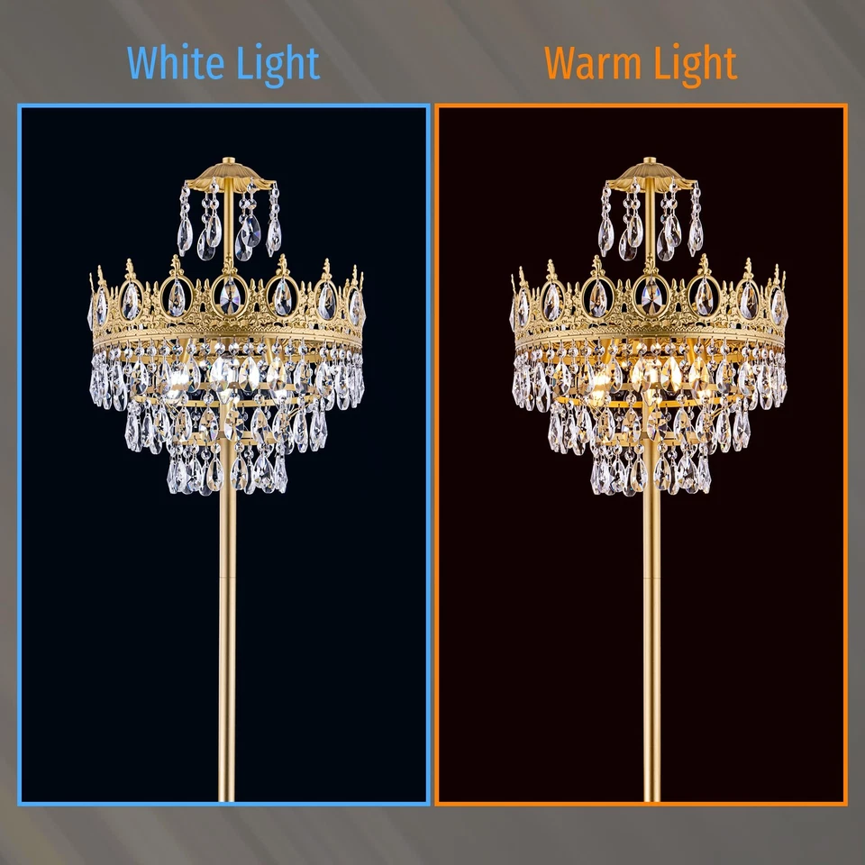 3 Lights Gold Floor Lamp - Modern Farmhouse Crystal Standing Lamp, 66" Tall A... - Image 4 of 4