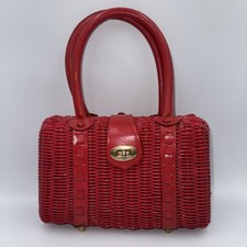 VTG 1950s 1960s Lesco Lona Red Woven Wicker Handbag Purse Mod Made In Hong Kong
