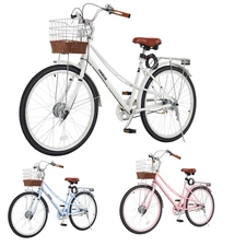 VIRIBUS Women's Bike 24in/26in Beach City Cruiser Bicycle with Rattan Basket