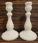 Fenton White Hobnail Milk Glass Pair Candlestick Holders 8.75"