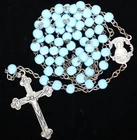 Vtg - Antique Victorian Opaque Robin's Egg Blue Milk Glass Small Bead Rosary