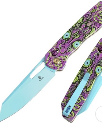 Tenable Shard Blue Coated 14C28NBlade,Jade G10/Purple Undead Print Kim Ning Desg
