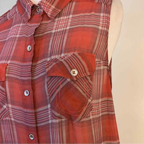 True Religion Plaid silk sleeveless Georgia shirt - Picture 5 of 7