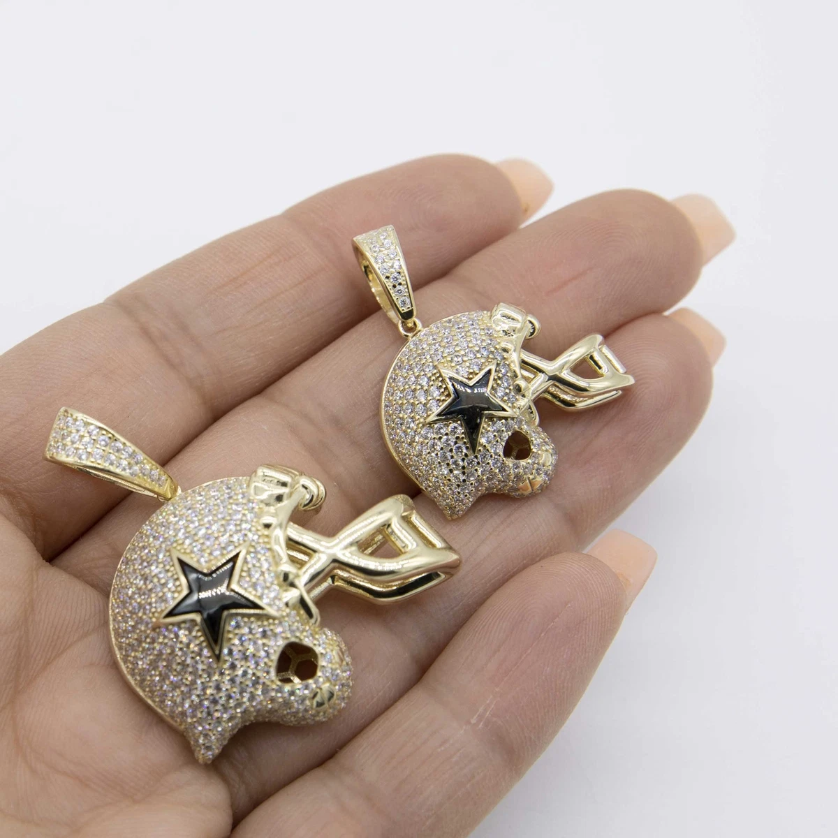 CZ Dallas Cowboys Helmet Pendant Real 10K Yellow Gold All Sizes eBay