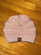 CC Beanie Soft Stretch Cable Knit Rose Colored