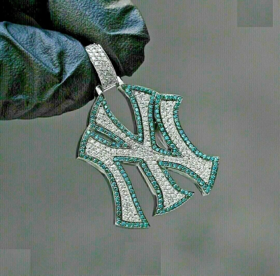 Colgante de topacio y diamantes simulados de 2 quilates con dije personalizado de plata blanca 925 real Foto 4 de 4