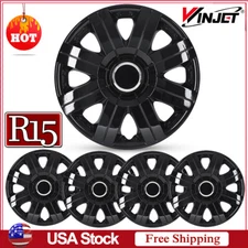 15" Set of 4 Black Wheel Covers Snap On Full Hub Caps fit R15 Tire & Steel Rim