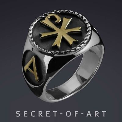 Chi Rho Ring Jesus Alpha Silver Religious Christian Christianity