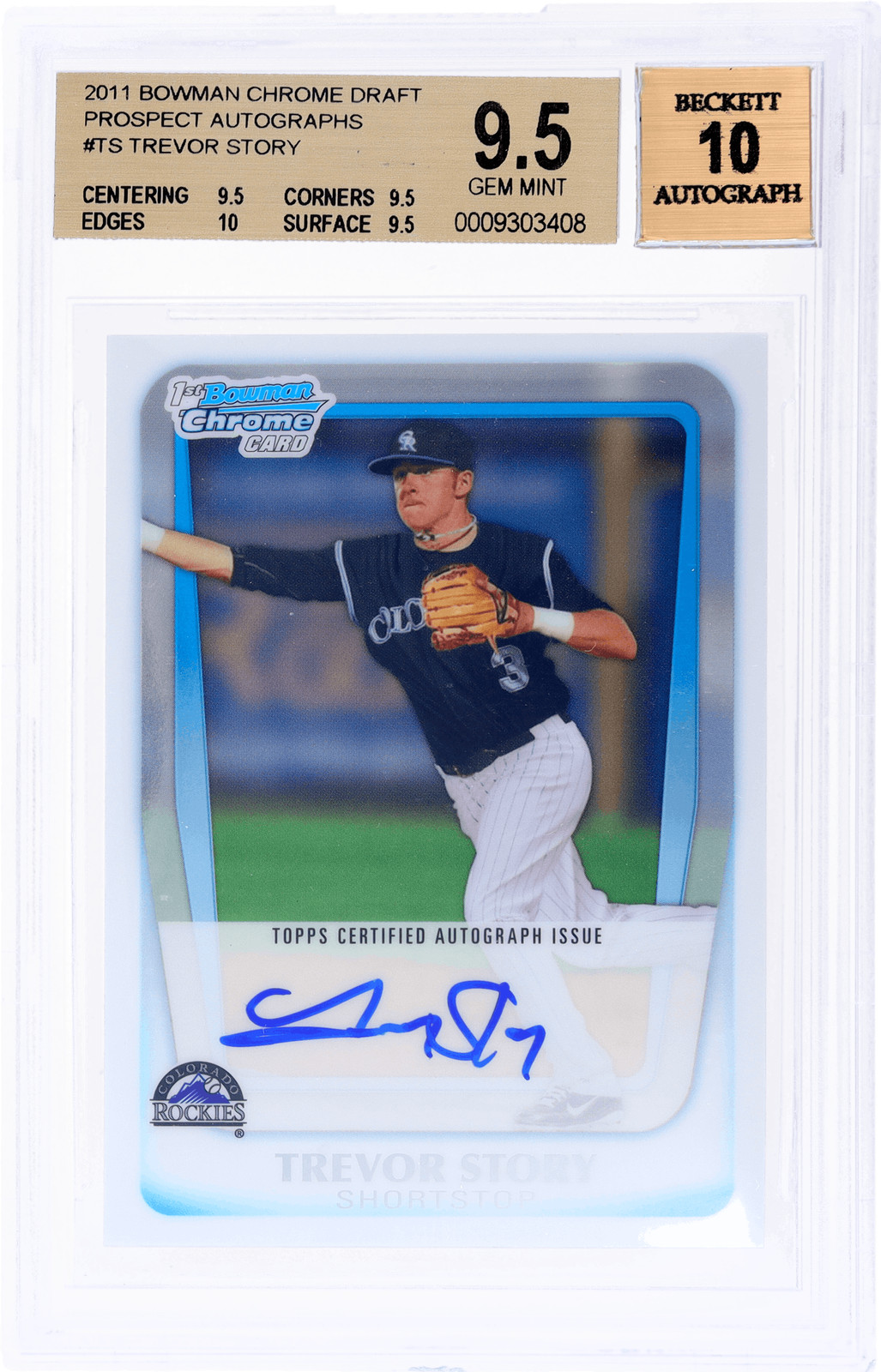 2011 Bowman Draft Trevor Story Chrome Prospect Auto #TS BGS 9.5/10