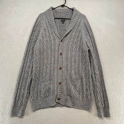 Crew Cardigan Sweater Mens XL Fisherman 100% Cotton Shawl Collar Gray  Knit