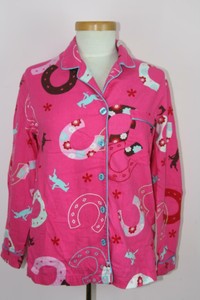 pajama shirt pink sz flannel secret button womens down