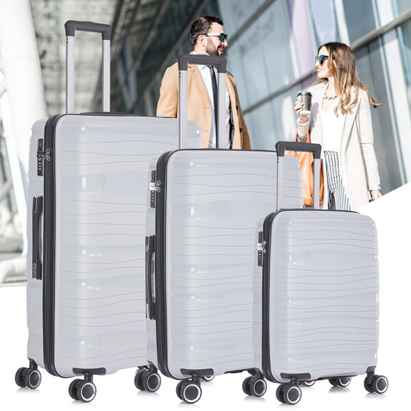 3 Piece Set Travel Luggage Hard shell Suitcase PP material S
