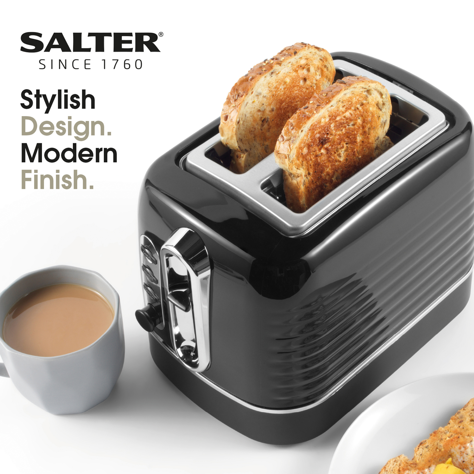 Salter 2 Slice Toaster Oscuro Removable Crumb Tray Easy Clean Wide