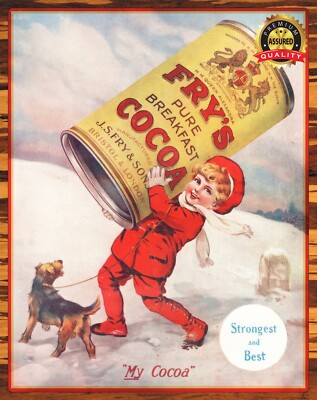 Fry's Cocoa - UK Magazine - 1920 - Restored - Rare - Metal Sign 11 x 14