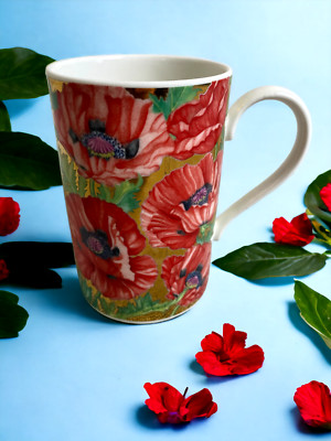 Dunoon Coffee Mug Red Poppies Gold Detail Scotland Tea Cocoa Caffeine