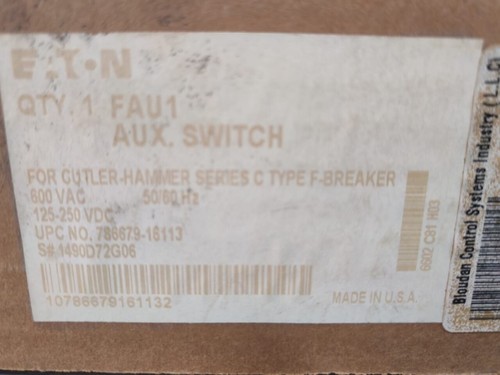 EATON FAU1 A1X1PK AUX. SWITCH FOR CUTLLER-HAMMER SER.C TYPE F-BREAKER 1490D72G06 - Picture 7 of 8