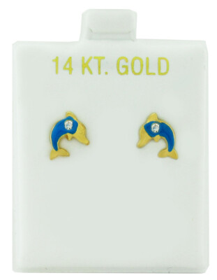 EMAILLE LABORGEFERTIGT MIT SAPHIREN DELFIN OHRSTECKER MASSIV 14k GOLD - Schraubverschluss
