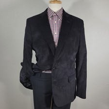 Safford Men's Sport Coat Blazer Two Button Black Corduroy Classic Fit Sz 44L