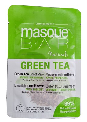 1 Masque Bar 99% Naturals Green Tea Sheet Mask Refines Reenergizes 0.67 oz