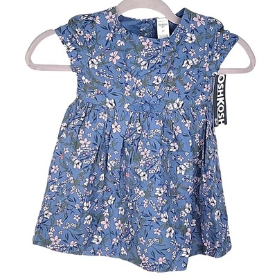 OshKosh B'Gosh Blue Pink Floral Short Sleeve Youth Toddler Summer Dress Size 2T