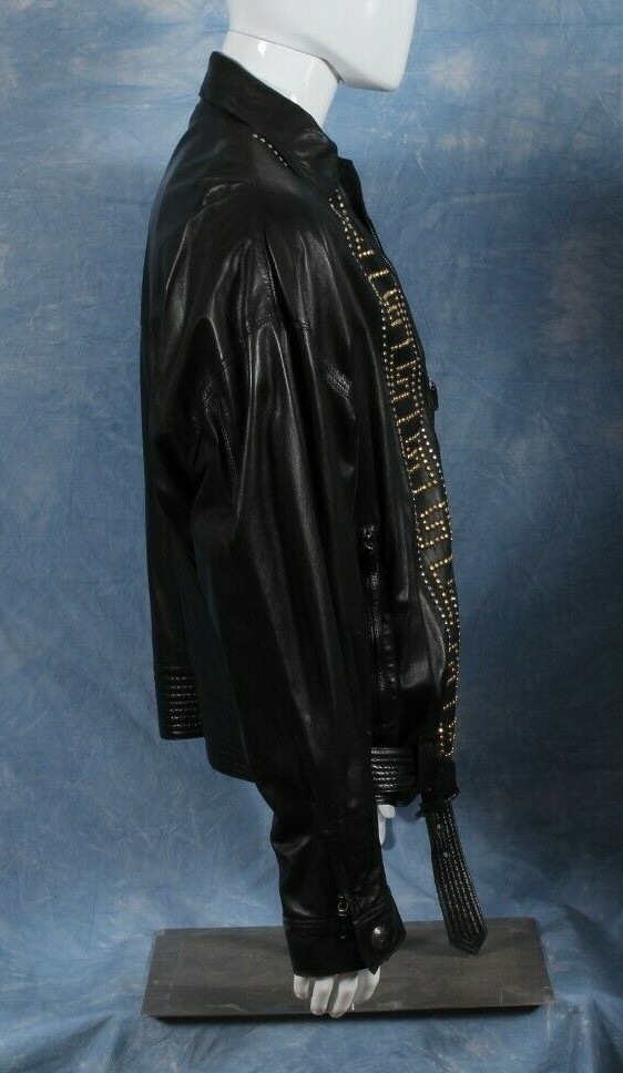 GIANNI VERSACE Leather Jacket Black Studded with zip size IT
