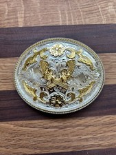 Golden Crossed Guns Design Silver Metal Belt Buckle