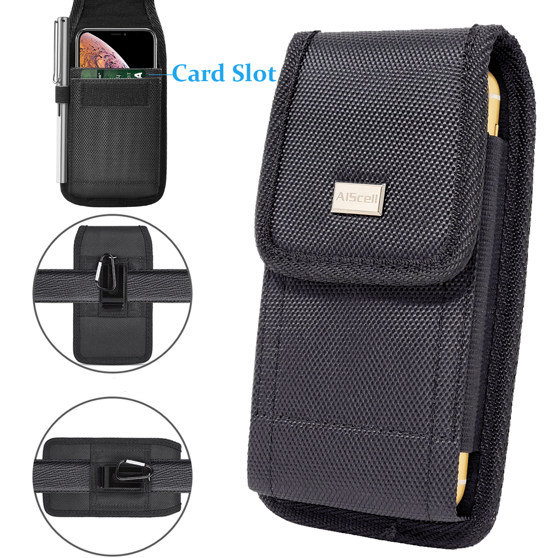 Aiscell Metal Belt Clip Holster Rugged Black Nylon Canvas Pouch Carrying Case for K22 K22 Stylo 5 5V 5 Stylo 2 V Stylo 3 Plus Stylo 4 Stylo 4 P