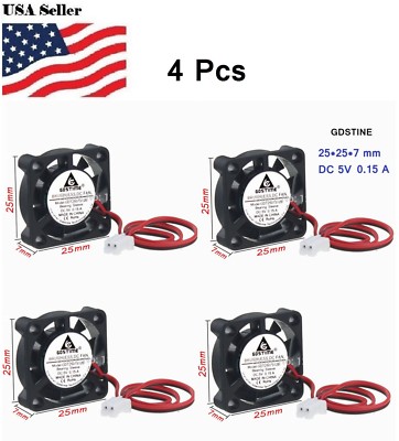 4Pcs Gdstime 1'' 25mm x 7mm 2507 DC 5V 2Pin Brushless Cooler Cooling Fan
