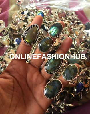 Sale Natural Labradorite Gemstone 925 Sterling Silver Plated Wholesale Lot Rings