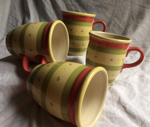 Set Pfaltzgraff Pistoulet Mugs Cups Stripes Coffee Green Yellow Ceramic Red 2002 - Picture 3 of 7