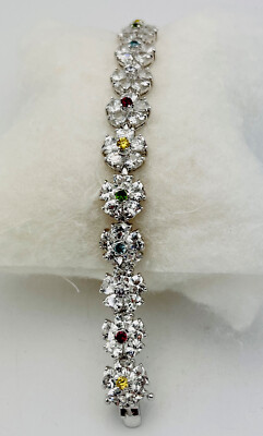Vintage 1980-90s Silver Tone 84 Prong Set CZ Flower Bracelet 7” | eBay