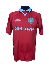 Manchester united soccer jersey score draw red sharp men's size L