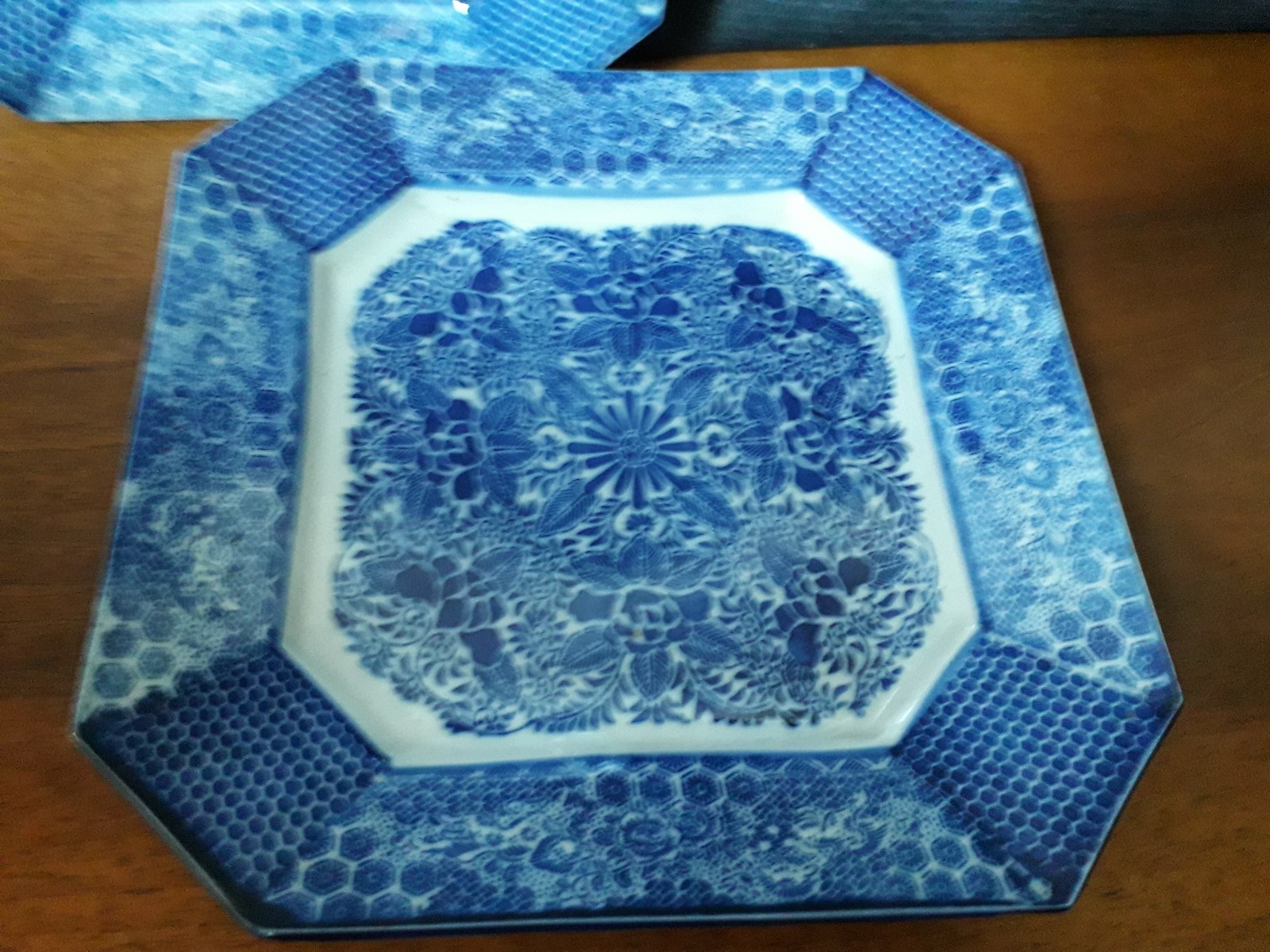 Pair of antique blue and white octogonal Chinese plates ** eBay