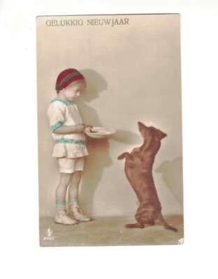 Postcard  Animals Boy  feeds Dachshund, Teckel RPPC   TA 2482