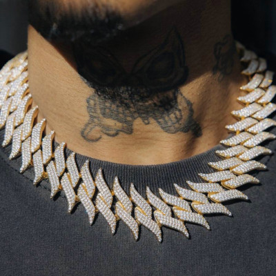 30MM 5AAA+ CZ Ice Out Hop Hip Box Buckle Thorns Chain Necklace 14k Gold Plated