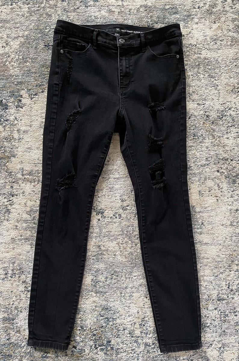 New York Company High Waist Super Skinny Black Ripped Distressed Jeans  Size 10