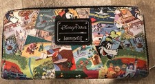 Portefeuille Disney Parks Loungefly collage rétro Mickey Minnie fermeture éclair autour 2019