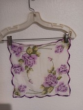 Vintage Handkerchief Square Multicolor Flowers White Background 13 13